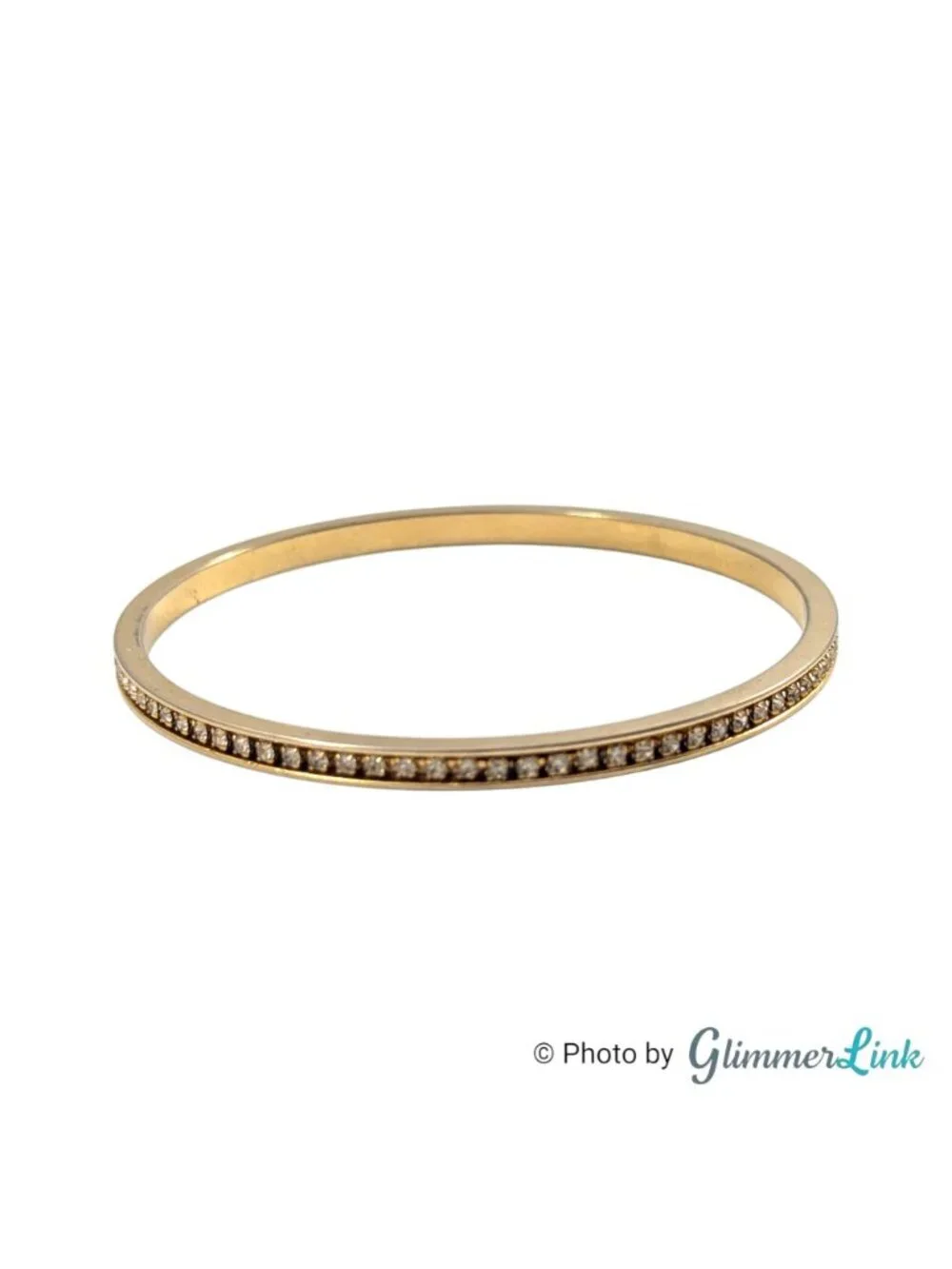 Vintage Gold Tone Rhinestone Bangle Bracelet Slim Stackable Minimalist